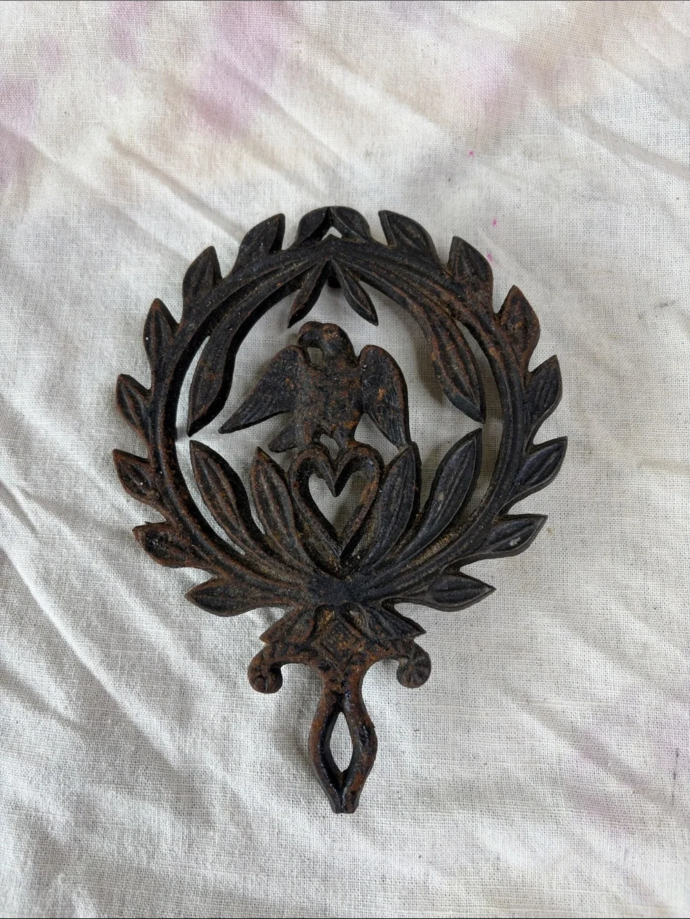 Rustic Black Cast Iron Wall Decor with Dove and Heart Motif